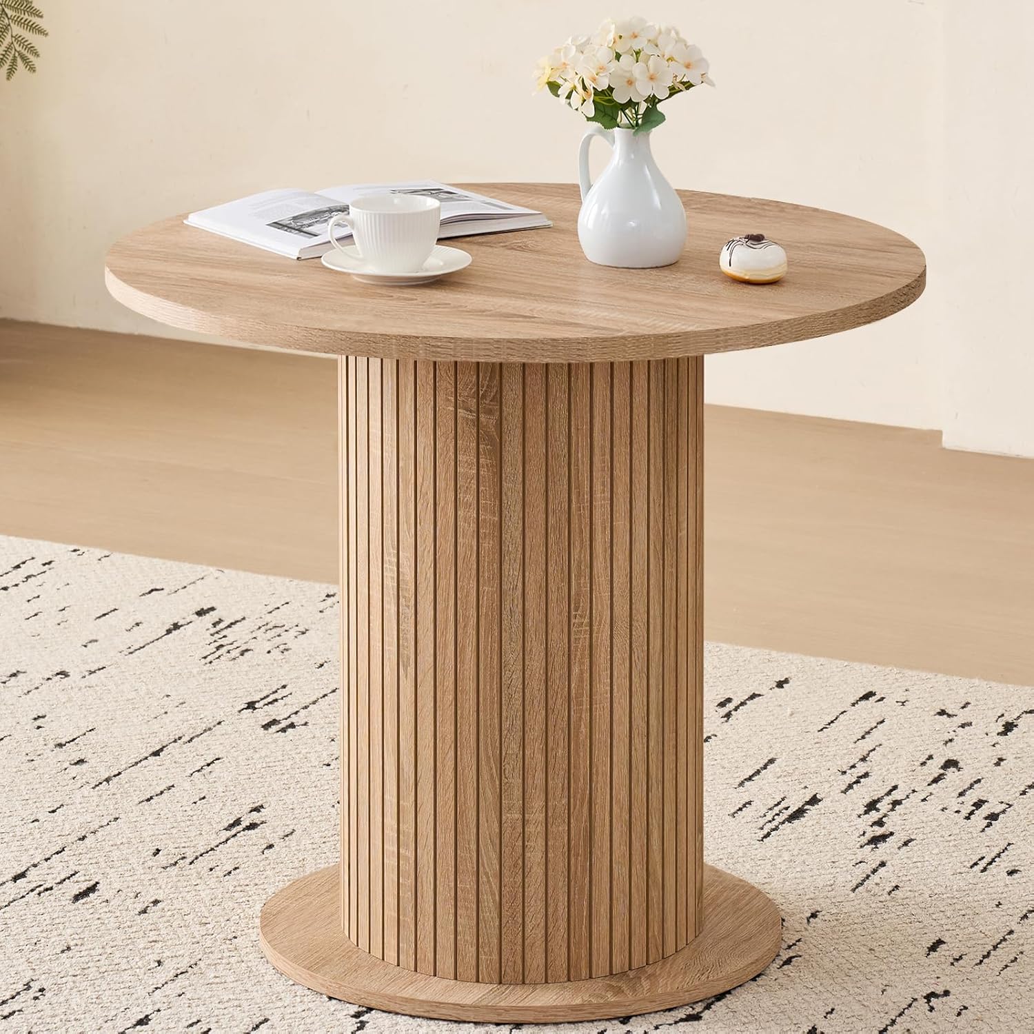 35.5" Round Dining Table for 2, Modern Small Pedestal Kitchen Table, Space Saving, for Apartment Dining Living Room