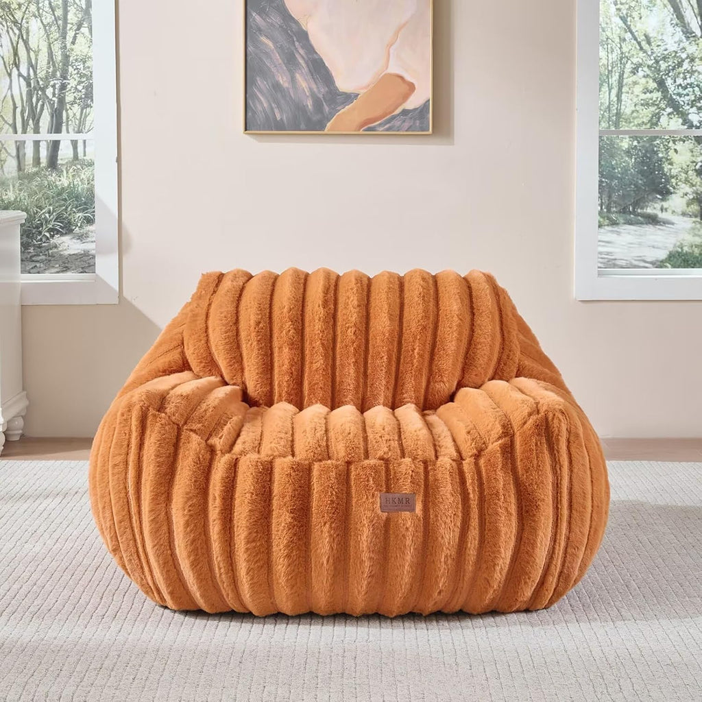 Giant Plush Bean Bag Chair for Adults with Armrests,Oversized Comfy Beanbag Lounge Lazy Floor Sofa Chair for Game Room,Living Room,Bedroom,Ultra Soft Mini Couch-Burnt Orange