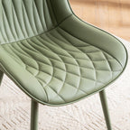 YOUNIKE Olive Green Faux Leather Dining Chairs Set of 2 Mid-Century Modern High Padded Back Comfy Upholstered Kitchen Chairs with Metal Legs Wide Seat Accent Side Chair for Dining/Living/Waiting Room