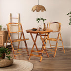 VINGLI Bamboo Folding Chair Table 3 Piece Bistro Set, Foldable Dining Wood Chairs Comfortable Seat for Outdoor & Indoor, Patio, Porch, Wedding, Party, Event, 3 Pack