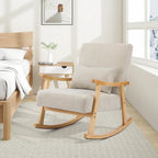 SAETSFEG Rocking Chair for Nursery with Lumbar Pillow, Upholstered Accent Chair with Solid Rubberwood Frame, Living Room & Bedroom, Cozy Reading Chair for Small Spaces, Lightgrey