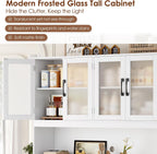 BOTLOG Pantry Storage Cabinet with Microwave Stand, 71" Tall Kitchen Hutch, Large White Pantry Cabinet with Glass Doors for Dining Room