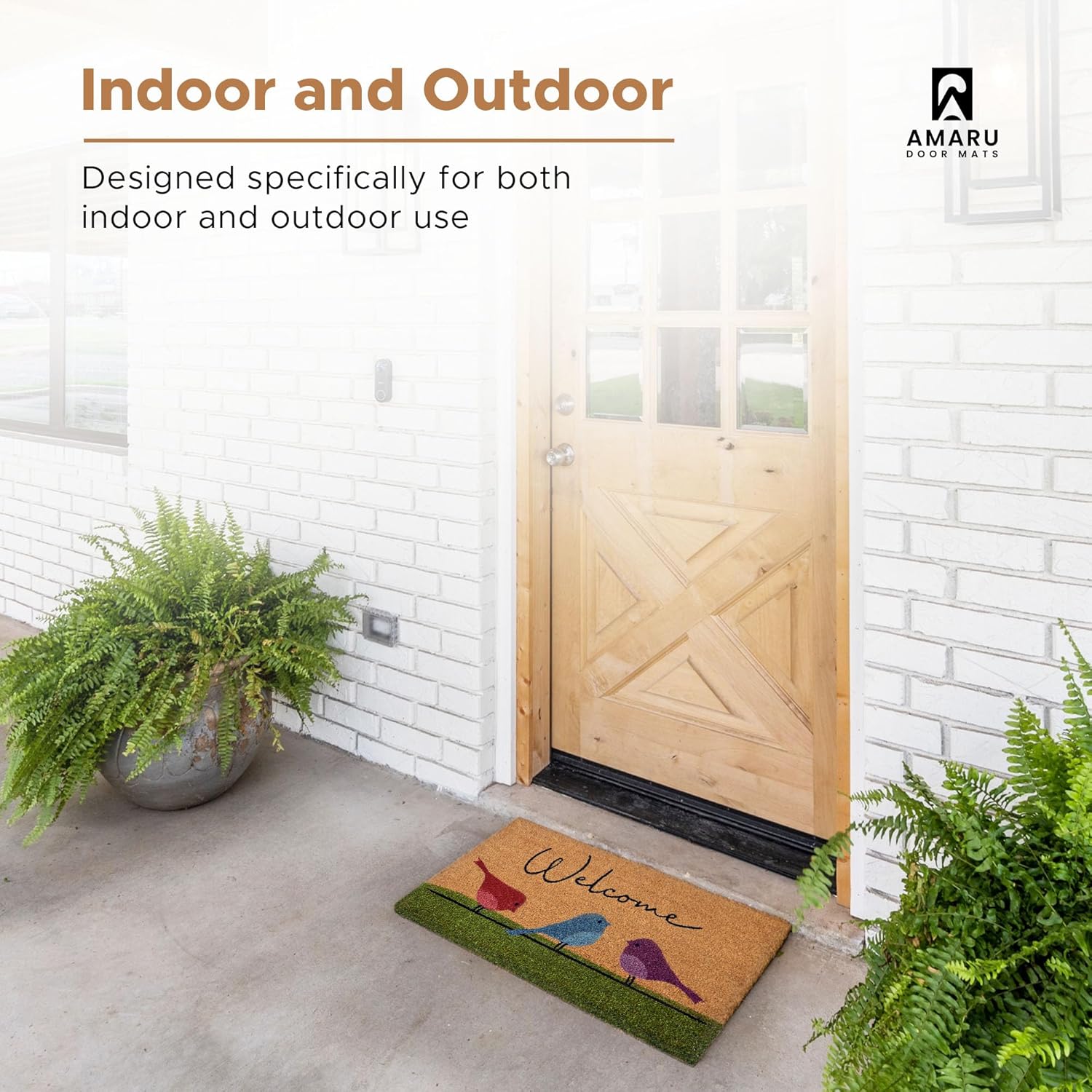 Colorful Birds - 17"x29" - Coir Door Mat with Heavy Duty Backing - Welcome Mats for Entryway, Porch - Anti-Slip PVC & Coconut Fiber Surface - Natural Home Accessories, Minimalist Original Design