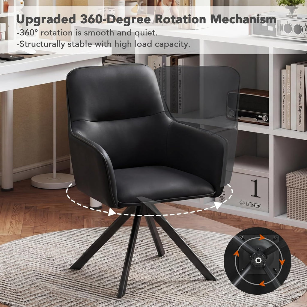 Furniliving Modern Swivel Dining Chairs Set of 2, Upholstered Dining Room Chairs with Thicken Cushion, 360°Swivel Dining Chairs with Metal Legs for Dining Room, Kitchen, Bedroom, PU, Black