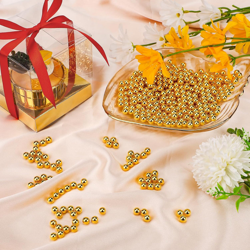 Suream 1300PCS Pearl Beads for Centerpieces, 8mm/0.31in No Hole Artificial Beads for Vase Filler, Jewelry Making, Table Scatter, Wedding Decoration, Makeup Holder, DIY Craft Projects, Gold Plated