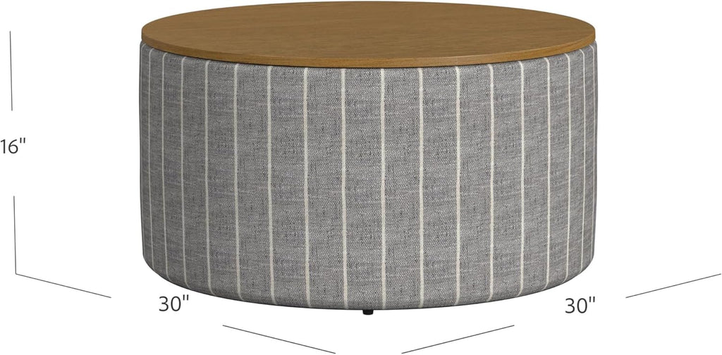 HomePop Modern Fabric Storage Ottoman with Wood Top - Midnight Gary Woven Stripe