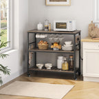 Yaheetech Kitchen Island Cart with Power Outlet, Kitchen Carts on Wheels with Storage, 3-Tier Microwave Stand with Foodpads, Glass and Mug Holders, 8 Hooks, Taupe Wood