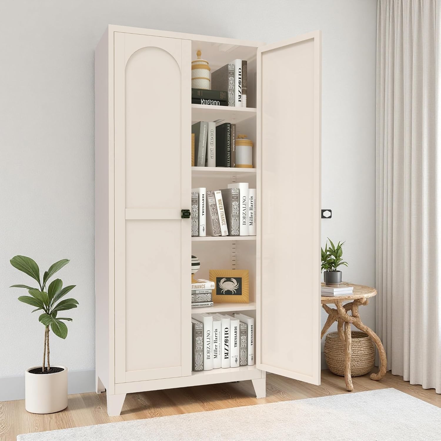 JIJIWANG 71'' Metal Pantry Cabinet, Kitchen Pantry Storage Cabinets with 2 Door and Adjustable Shelves,Kitchen Pantry Cabinet, Freestanding Cupboard for Dining Room Living Room Bathroom,Beige