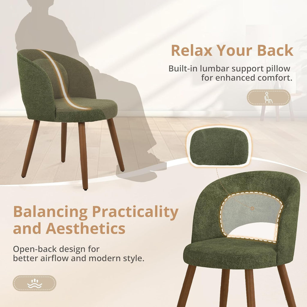 LUE BONA Dining Chairs Set of 4, Modern Upholstered Kitchen Chairs with Solid Wood Legs, Curved Backrest & Lumbar Support for Home Dining Room, Restaurant, Green