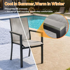 MEOOEM Highback Outdoor Chairs Set of 2, Comfortable Wide Deep Seat Grey Patio Chairs w/Armrests & Metal Frame, Sturdy Durable Heavy Duty Outdoor Armchairs 450LBS for Outside, Backyard, Lawn, Gray