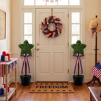 2 Pack Patriotic Star Topiary Tree 21.6"-32.6'' Large Star Shaped Artificial Plant Decor for Indoor and Outdoor Patriotic 4th of July Memorial Day Garden Porch Yard Decorations