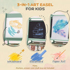 Art Easel for with Paper Roll, 3 in 1 Toddler Painting Easel with Blackboard, Whiteboard, Storage Baskets, Green LB862