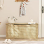usikey 39.4” Storage Chest, Toy Box with 2 Safety Hinges, Toy Chest for Bedroom, Storage Bench with Storage, Shoe Bench, Supports 220 lb, for Living Room, Entryway, Natural