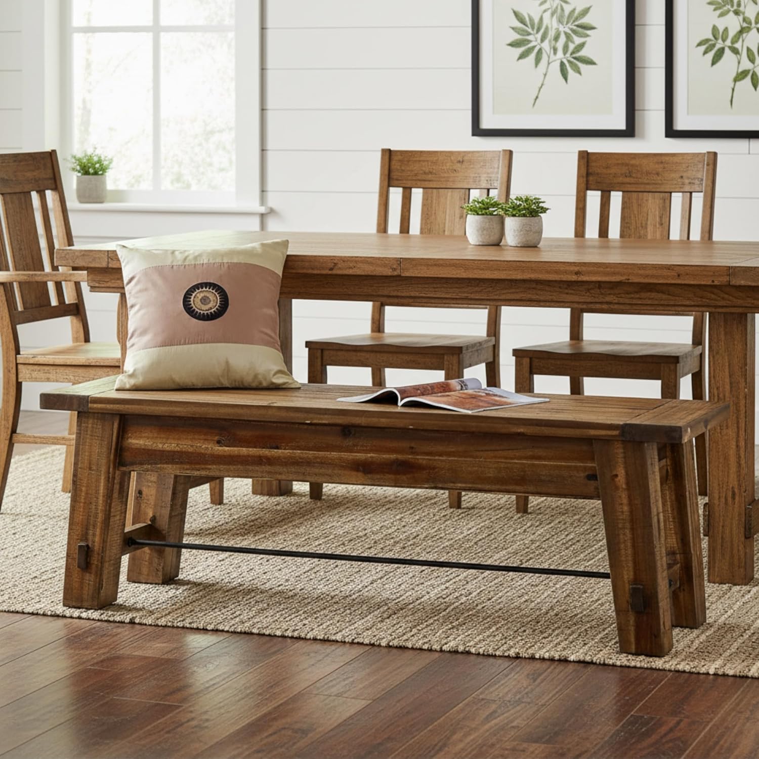 Durango Rustic Farmhouse Style 60-Inch Wood Bench - Industrial Modern Accent Furniture with Solid Wood Seat for Entryway, Dining Room, Hallway, Foyer, or Kitchen by Alaterre Furniture