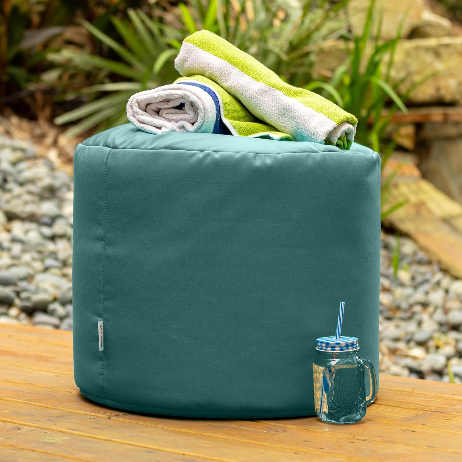 Jaxx Spring Indoor/Outdoor Bean Bag Pouf Ottoman, Sunbrella Breeze