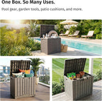 EAST OAK Outdoor Storage Box, 31 Gallon Deck Box for Patio Cushions, Pool Accessories & Garden Tools, Waterproof Resin Storage Container, Ash Grey