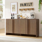 AMERLIFE 63" Fluted Sideboard Buffet Cabinet with Storage, Modern Credenza Console with 4 Doors & Adjustable Shelves, Wood Coffee Bar for Kitchen, Living Room, Hallway, Brown