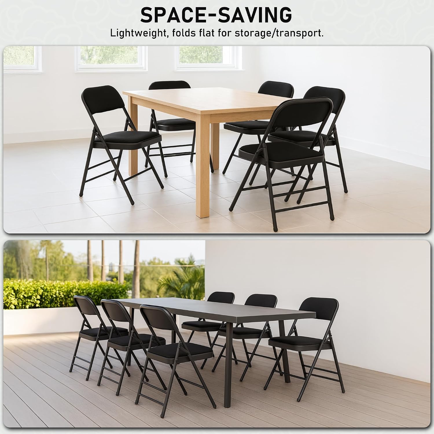 SEALAMB 10 Pack Folding Chairs with Comfort Seat, Heavy Duty Metal Frame Portable Stackable Chairs for Wedding Party Office School Church Events, Indoor Outdoor Use, 350 lb Capacity, Black