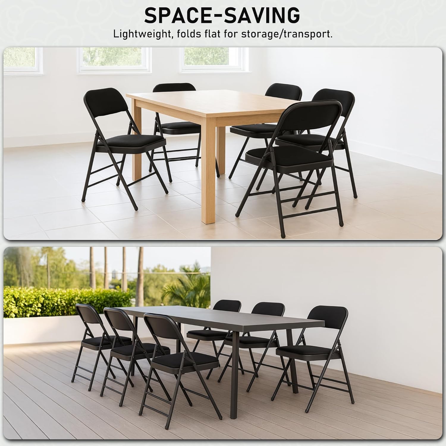 SEALAMB 4 Pack Folding Chairs with Comfort Seat, Heavy Duty Metal Frame Portable Stackable Chairs for Wedding Party Office School Church Events, Indoor Outdoor Use, 350 lb Capacity, Black