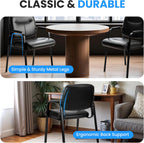 Simple Deluxe Leather Guest Chair with Padded Arm, Waiting Room Chairs Stationary Rest for Reception Area Conference Room Lobby Home Computer Desk Bedroom Elderly, 2 Pack
