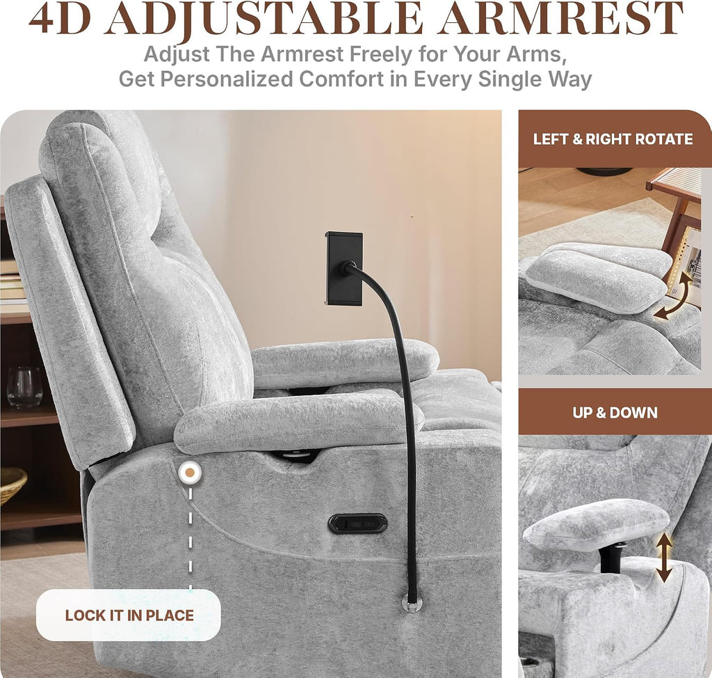 Oversized Power Rocker Recliner Chair, Swivel Glider Rocking Chair for Adults with Massage and Heat, Nursery Glider Recliner with Adjustable Headrest and Phone Stand