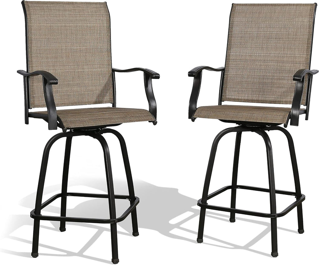 Patio Bar Stools, Outdoor Swivel Bar Height Chairs with Textilene Mesh Fabric, Set of 2