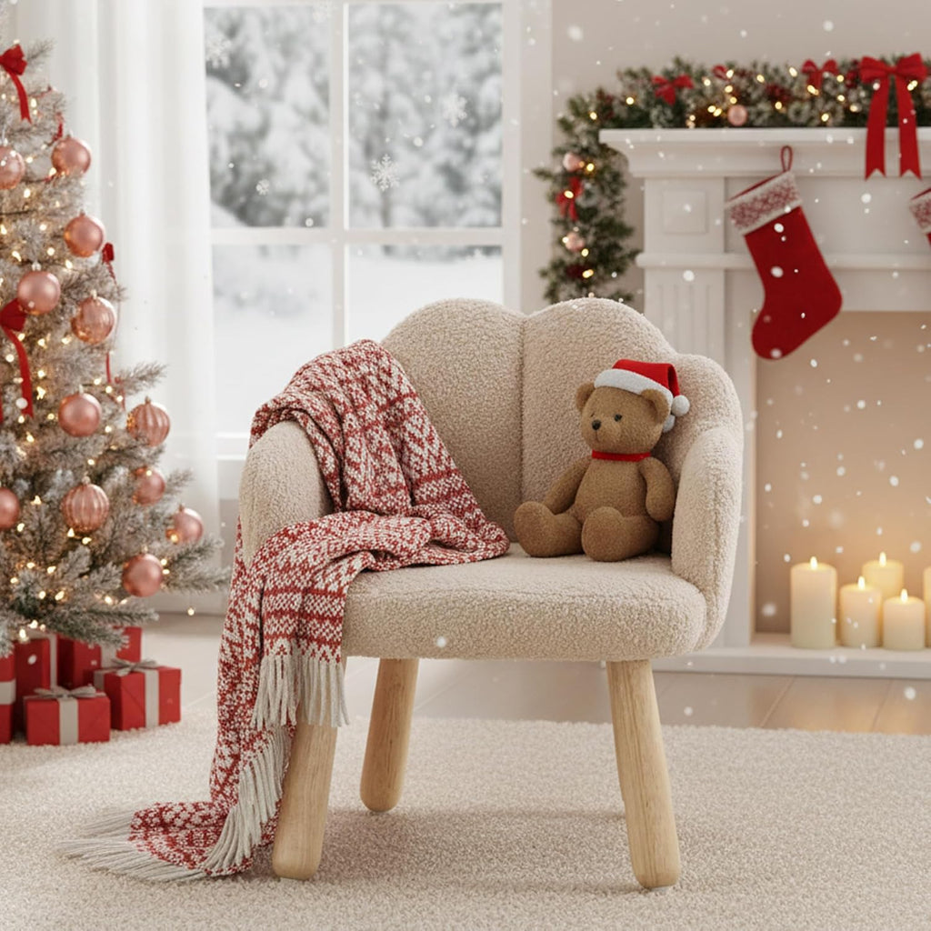 Kid Chair, Toddler Chairs Comfy Sherpa Kids Table Chair, Wood Toddler Couch Sofa, Soft Kid Reading Chair, Boy Girls Desk Chairs for Ages 2-5, Kids Armchair for Bedroom/Nursery/Gifts, Khaki