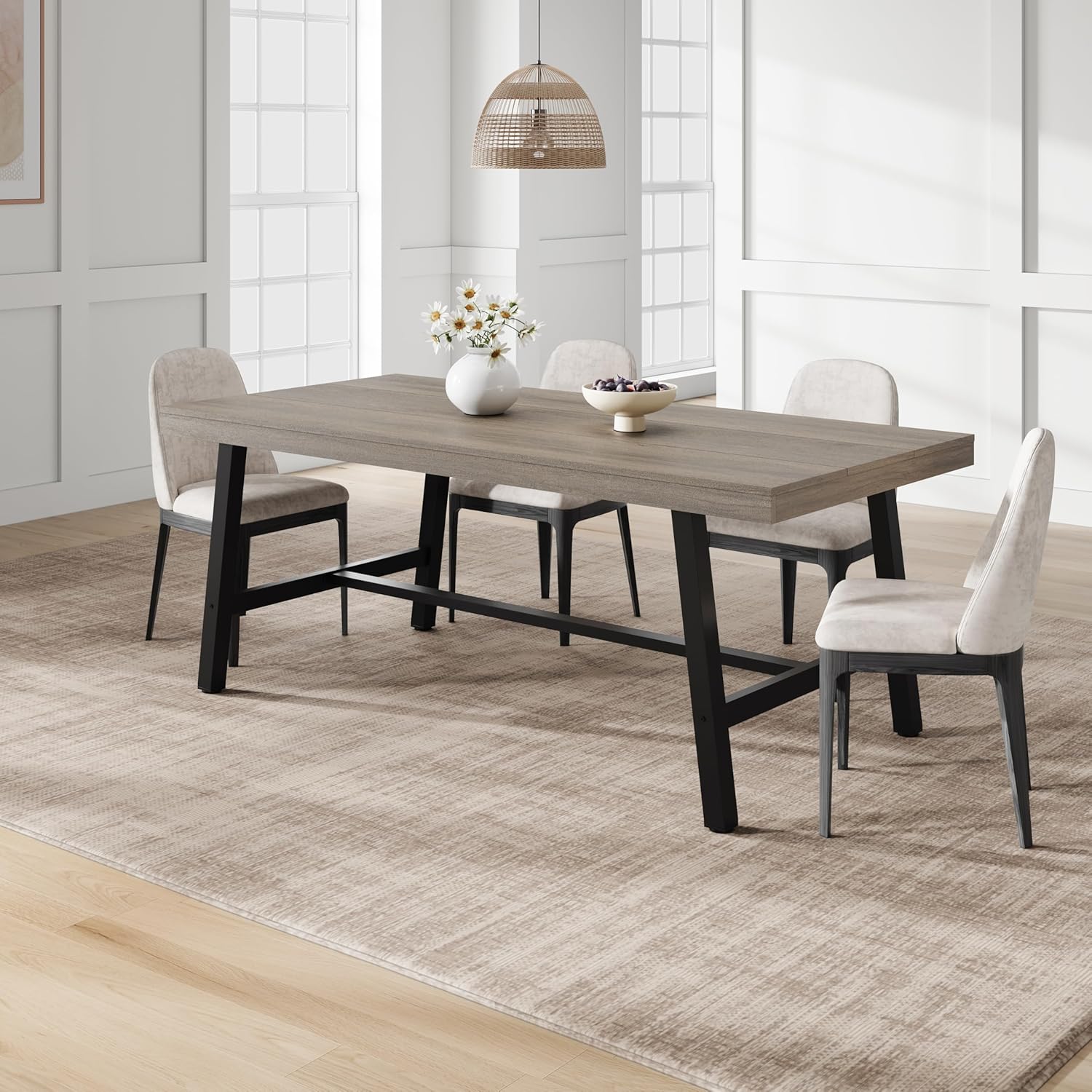 Garvee 70.87 in Dining Table for 6-8 People, Industrial Rustic Wood Rectangular Kitchen Table with Heavy-Duty Metal Legs for Kitchen, Dining Room & Living Room, Easy Assembly, New Grey Walnut