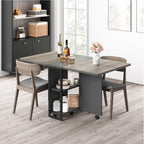 IDEALHOUSE FoldingTable, Drop Leaf Dining Table with 6 Wheels and 2-Layer Storage Shelf, Space Saving Table for Small Spaces (Slate Oak, 50.1" D x 31.4" W x 29.5" H)