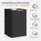 STORAGE MANIAC 2-Pack Large Laundry Hamper, 100L (26.4 Gal) Collapsible Laundry Basket with Bamboo Handles, Freestanding Waterproof Clothes Hamper for Laundry Room, Bedroom, Dorm, Towels, Black