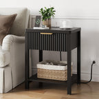 Fultyle Night Stand with Drawer, Mid Century Nightstand with Storage, Modern Fluted Bedside Table Bedroom Living Room for Small Space, Office, Black