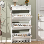 Thacuok Shoe Cabinet with 3 Flip Drawers & 2 Storage Drawers, Rustic Farmhouse Narrow Shoe Organizer Cabinet, Slim Shoe Rack Cabinet, Shoe Storage Cabinet for Entryway, Hallway, Front Door