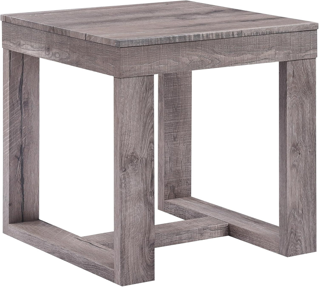 3pc Cocktail Set 1x Rectangular Coffee Table and 2X Square End Table Rustic Brown Gray Tan Living Room Wooden Furniture