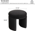 Boucle Ottoman, Round Sherpa Vanity Stool Chair, Small Upholstered Modern Teddy Footstool for Makeup, Living Room, Entryway, Bedroom,Black