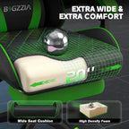 Bigzzia Gaming Chair with Footrest, Ergonomic Computer Game Chair with 20'' Wide Seat, Adjustable Lumbar Support, Headrest, 90°-135° Reclining Gaming Chairs for Adults, Black Green