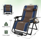 Amopatio XXL Padded Zero Gravity Chairs Set of 2 Foldable Zero Gravity Lounge Chair Outdoor Portable Reclining Chair with Removable Cup Holder/Headrest/Footrest