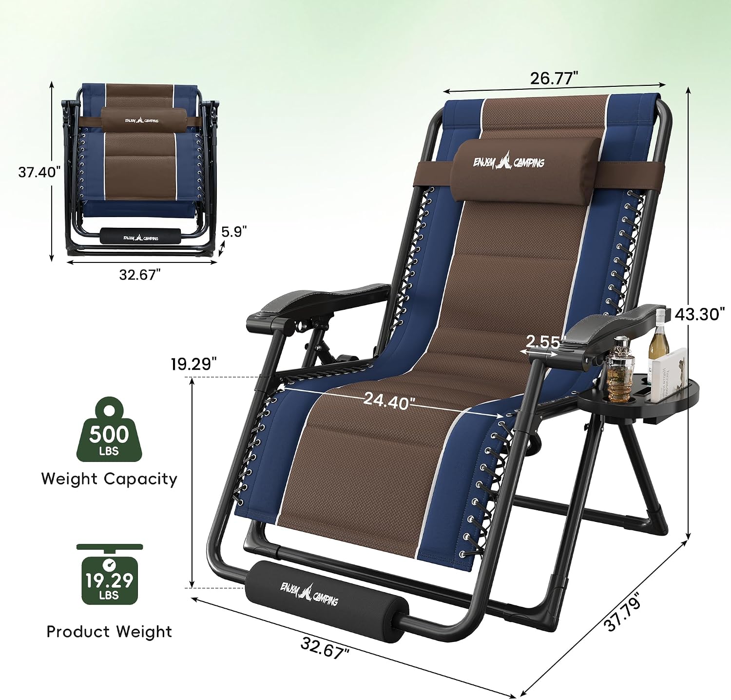 Amopatio XXL Padded Zero Gravity Chairs Set of 2 Foldable Zero Gravity Lounge Chair Outdoor Portable Reclining Chair with Removable Cup Holder/Headrest/Footrest