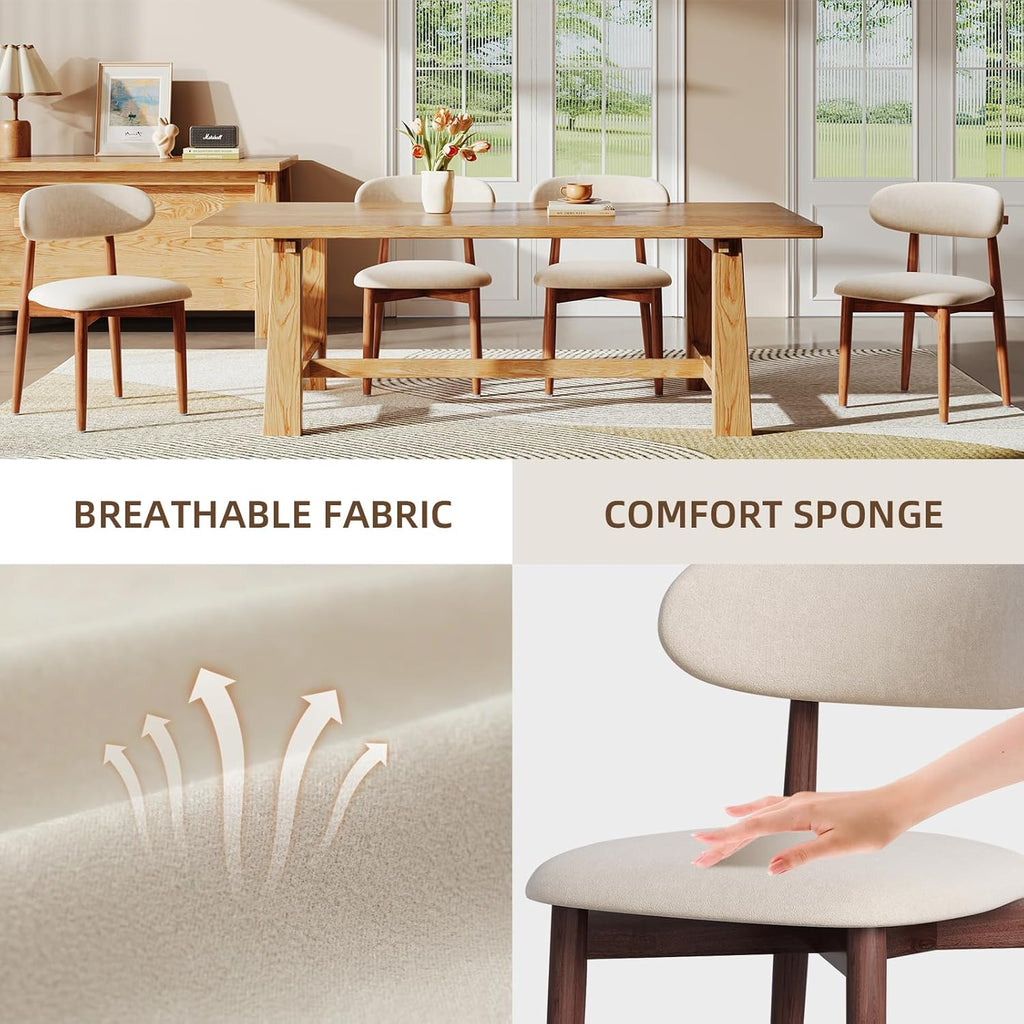 Modern Wooden Dining Chairs Set of 1, Fabric Upholstery Kitchen Chairs Farmhouse Dining Room Side Chairs for Restaurants, Cafes, Patio, Easy Assembly, Beige