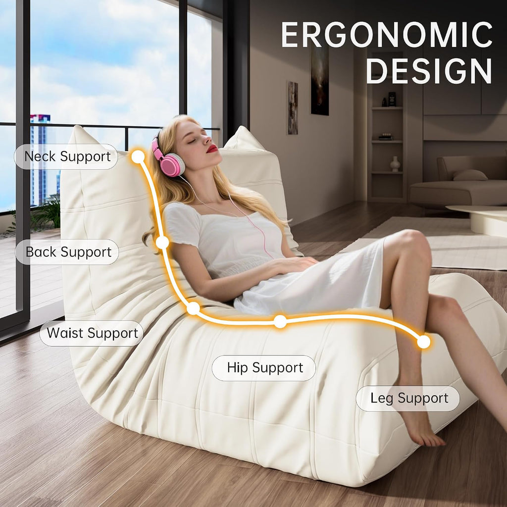 Morden Fort Big Bean Bag Chair for Adults, Faux Leather Bean Bag Sofa, Memory Foam Lounge Chairs with Ergonomic Design, Lazy Togo Chair for Living Room, Bedroom, Dorm, Office(White)