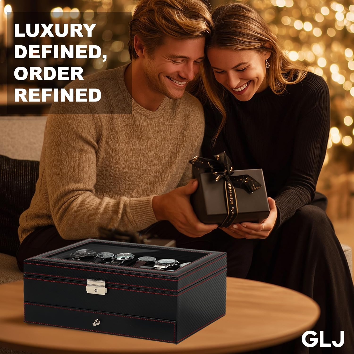 Watch Box for Men, 12 Slot Watch Case, Men's Jewelry Box With Drawer, Man Jewelry Accessory Organizer Case with Large Window, 2-Layer Watch Holder, PU Leather, Fathers Day Gift for Dad