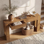 LITTLE TREE 63" Solid Wood Console Table, Farmhouse Entryway Table with 2 Drawers and U-Shaped Legs, Long Sofa Table Behind Couch for Entrance, Hallway, Living Room, Foyer