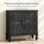 Buffet Cabinet with Storage, Accent Cabinet with 2 Carved Doors, Solid Wood Sideboard with Adjustable Shelf, Vintage Cabinets for Kitchen, Living Room, Entryway, Black