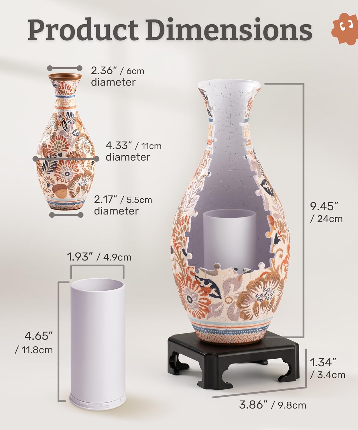 PieceRelax 3D Puzzle Vase for Adults to Flower Arrangement and Home Decoration Made By 160 Curved Plastic Puzzle Pieces - Winter Grace, for Mom [S1043]