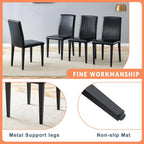 71" Dinner Table Set for 6, Modern Dining Table Set for 6, Black and White Splicing Tabletop with Storage Shelf, White Faux Marble Dining Table and 6 Black Upholstered Chairs for Kitchen, Dining Room