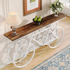 Tribesigns 70.9-Inch Extra Long Console Table, Narrow Sofa Table with Bicycle Metal Base, Modern Industrial Entryway Table for Living Room, Hallway, Entrance, Foyer, Rustic Brown & White