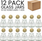 RetroPak Beehive Honey Jars with Lids, 12 Pack, 12 oz Glass Jars, Gold Hex | Perfect for farmers markets, gift baskets, and cottage food sales