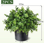 Set of 2 Artificial Eucalyptus Topiary Ball Trees for Front Porch Decor - 17" Faux Eucalyptus in Pot,Realistic Fake Eucalyptus Leaves Potted Plant for Farmhouse Home Front Door Outdoor Decor (Green)