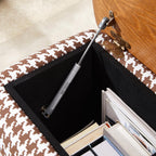 zyz 21 Inch Square Storage Ottoman Coffee Table, Modern Ottoman with Flip-Top Lidm, Solid Wood Panel, Houndstooth Fabric Footstool, Accent Ottoman for Living Room, Bedroom, Corners, Entryways (Brown)