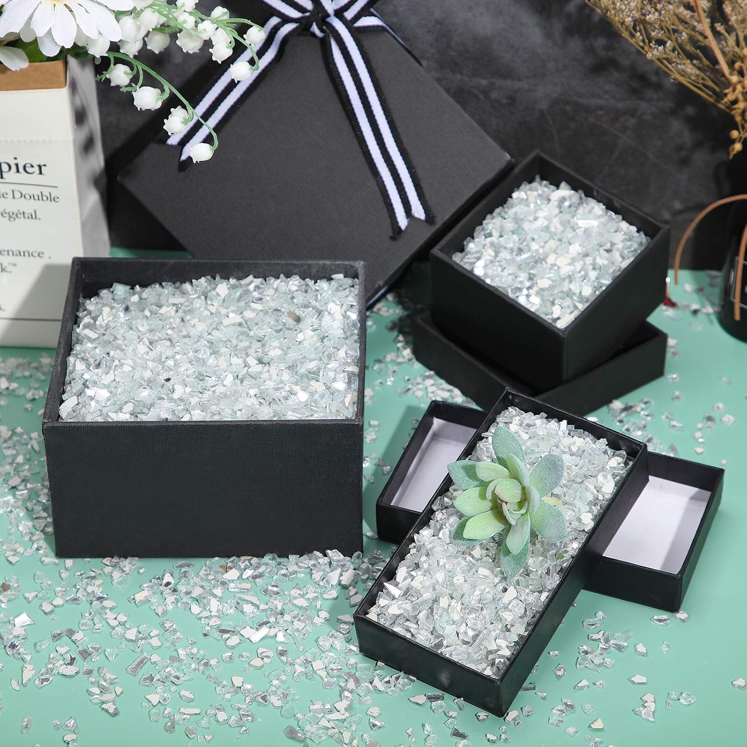 Patelai Crushed Glass for Crafts Glitter Resin Art Broken Decorative Crushed Mirror Vase Filler Crush Glass Pieces for Vase Pool Bar Fish Tank Garden Decoration(2 Pound,White)