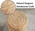 Pouf Ottoman, 100% Handwoven Seagrass Braided Pouffe, Boho Decor Floor Chair for Couch or Desk, Outdoor Ottomans for Garden, Round Footrest with Wood Frame, Home Decorative Seat for Balcony